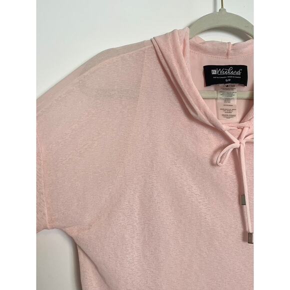 Frank Lyman Sheer Pink Hooded Tunic Top Size Small Athleisure Flowy Feminine - Picture 3 of 8